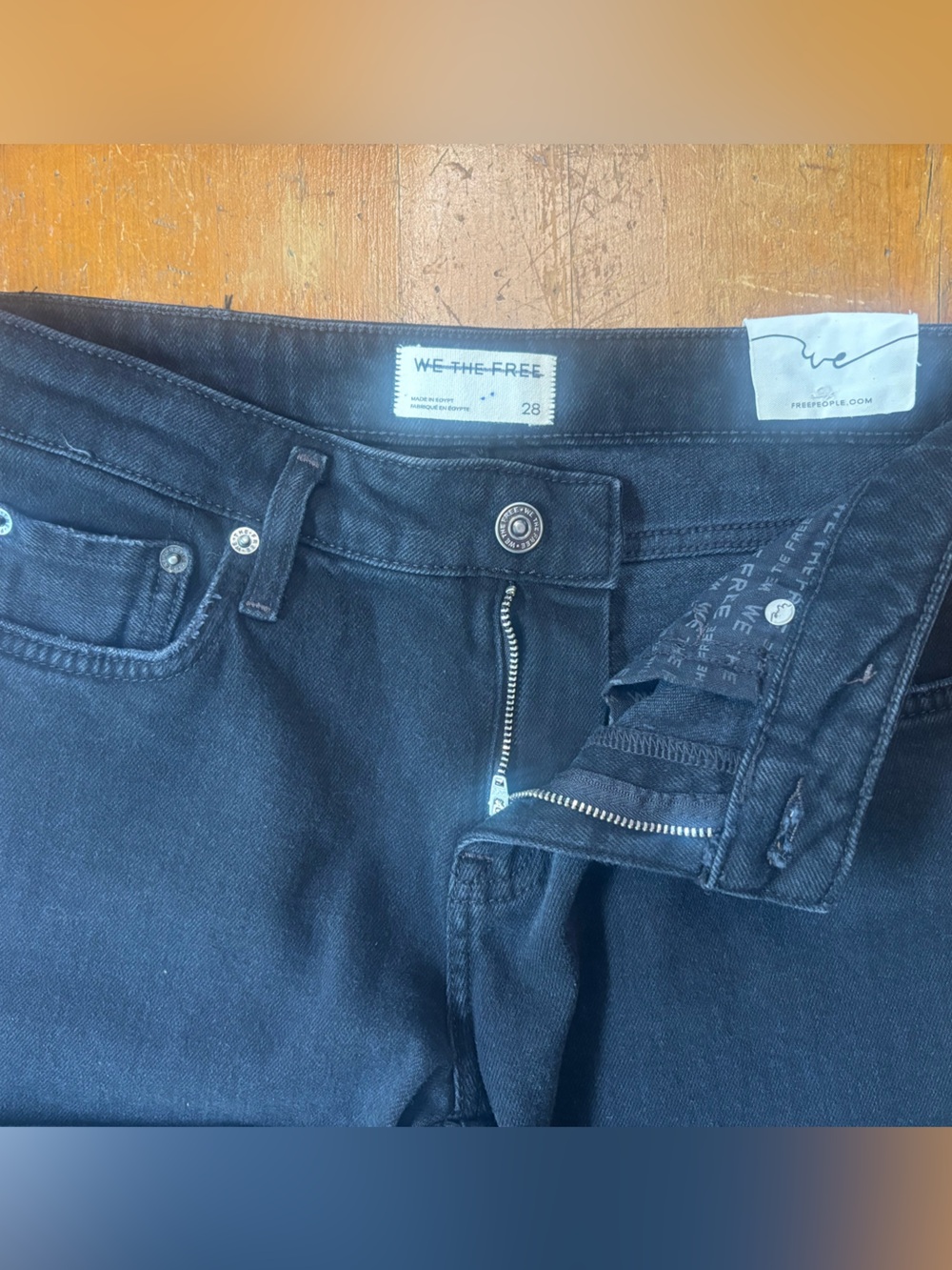 We The Free Emrie Flare Jeans Black High Rise Raw Hem Stretch Boho Festival 28 - Picture 6 of 16